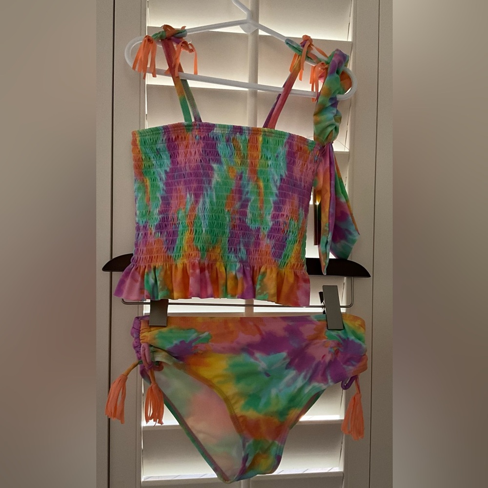 Jessica Simpson Multicolor Smocked Bathing suit w/ TWO matching head pieces